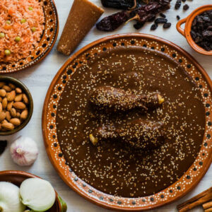 Mole Mexicano, Poblano mole ingredients, mexican spicy food traditional in Mexico